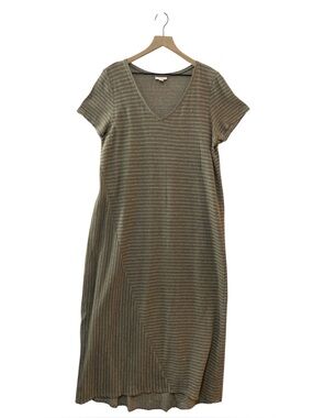 J. Jill Pure Jill Striped Maxi Dress Size L 100% Cotton Neutral Brown Minimalist